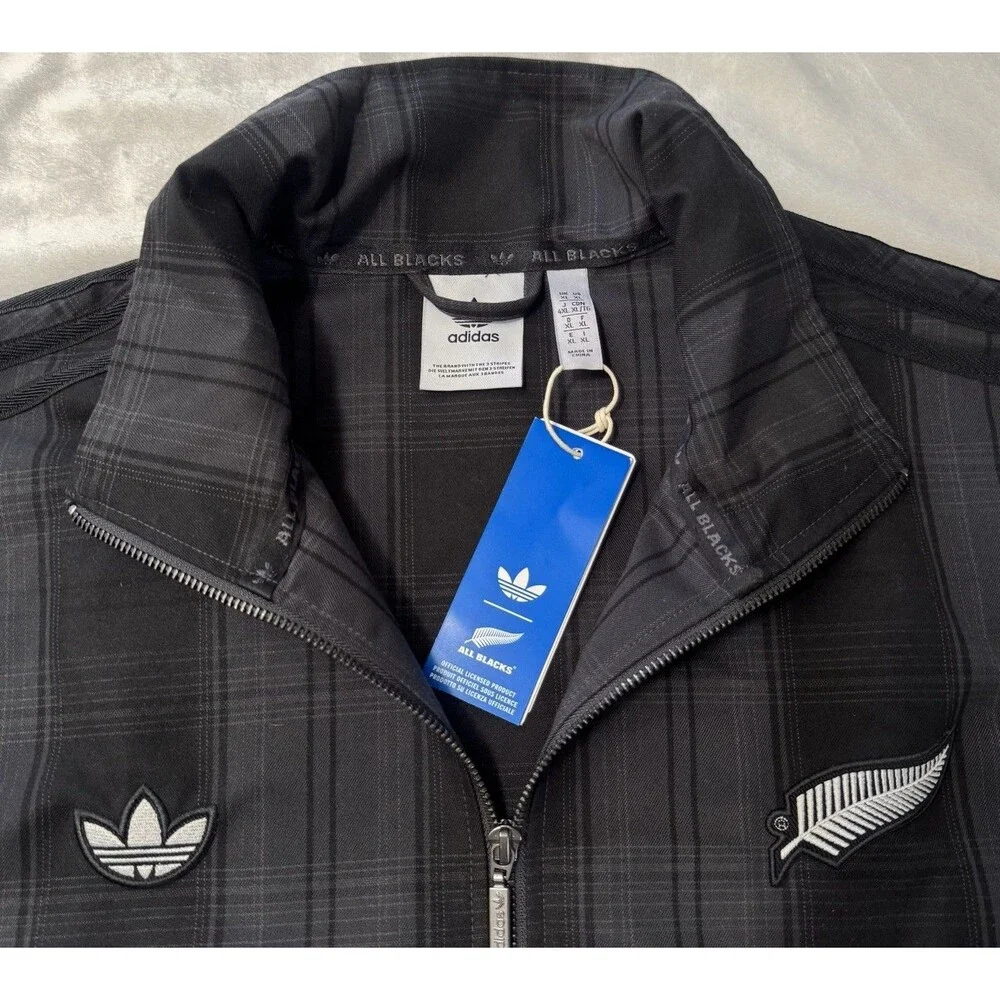 Adidas New Zealand All Blacks Plaid Woven Firebird Track Jacket